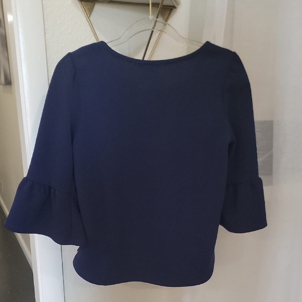 Green Envelope Navy Ruffle-Sleeve Blouse - Picture 3 of 3
